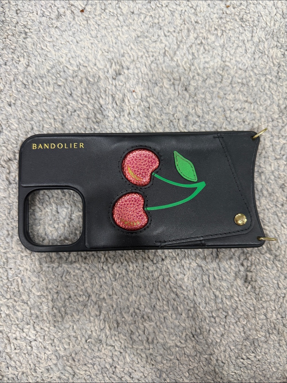 Bandolier Gia Black Phone Case Wallet with Cherry Appliqué Fits 13 Pro Max